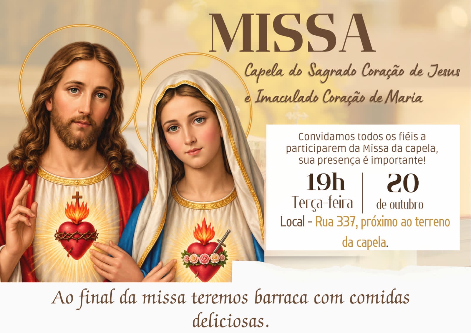 Participe conosco da Santa Missa e venha renovar sua fé